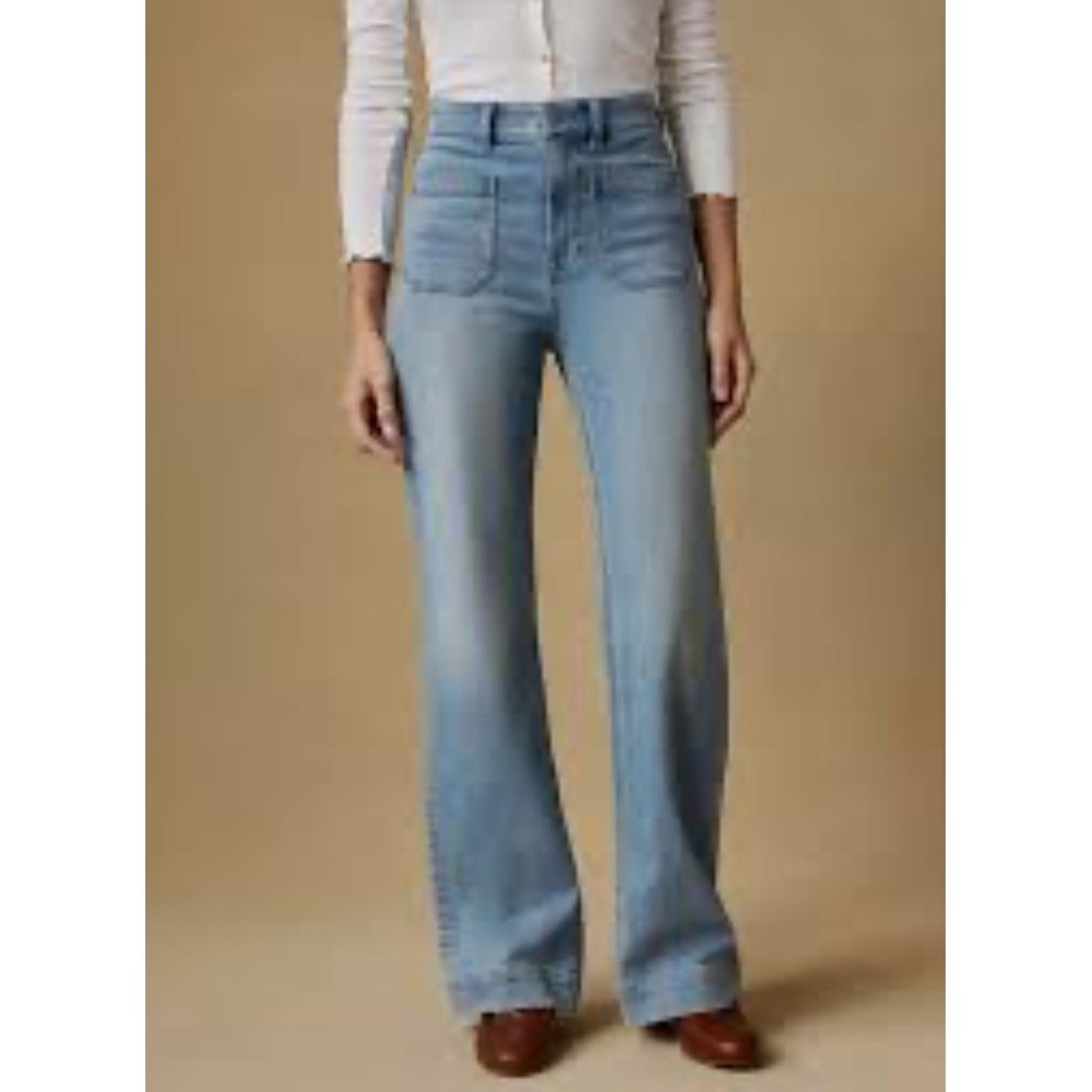 Faherty Womens Wide Leg Patch Pocket Jeans Medium Wash WBS2330-MWA Size 26